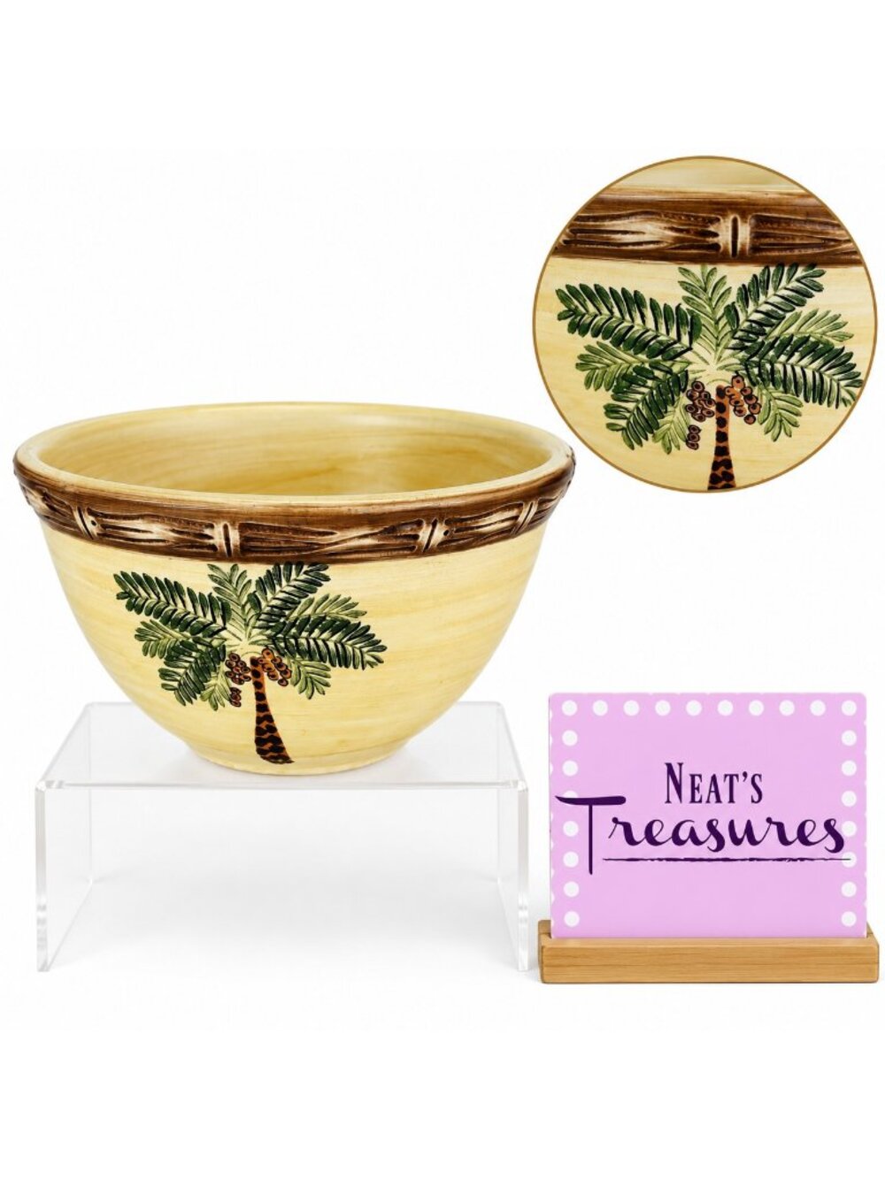 Home Trends WEST PALM Bamboo Border Tropical Earthenware 5 5/8" Cereal Bowl